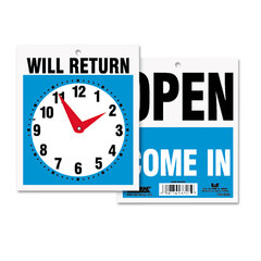 USS9382 - Headline® Sign Double-Sided Open/Will Return Sign with Clock Hands
