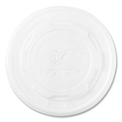 VEGWARE 115-Series Flat Hot Lids, Compostable, For Use With 115-Series Soup Containers, White, Plastic, 500/Carton