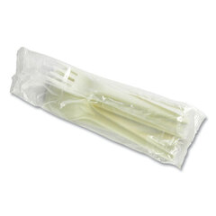 VEGWARE Cutlery Kits, Fork/Knife/Spoon/Napkin, White, 250/Carton
