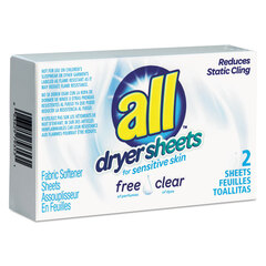 Vend Rite Free Clear Vend Pack Dryer Sheets, Fragrance Free, 2 Sheets/Box, 100 Box/Carton