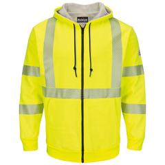 Bulwark Men's Fleece Fire Resistant Hi-Visibility Zip-Front Hooded Sweatshirt with Waffle Lining