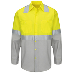 Red Kap Men's Hi-Visibility Long Sleeve Color Block Ripstop Work Shirt - Type R, Class 2