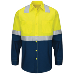 Red Kap Men's Hi-Visibility Long Sleeve Color Block Ripstop Work Shirt - Type R, Class 2