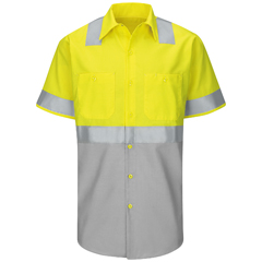 Red Kap Men's Hi-Visibility Short Sleeve Color Block Ripstop Work Shirt - Type R, Class 2