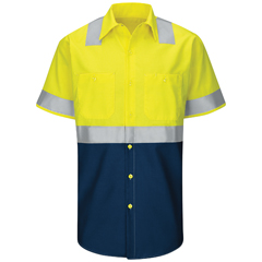 Red Kap Men's Hi-Visibility Short Sleeve Color Block Ripstop Work Shirt - Type R, Class 2