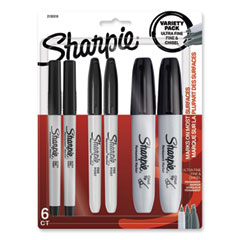 Sharpie Variety Pack Permanent Markers, Assorted Tips, Black, 6/Pack  (2135318)