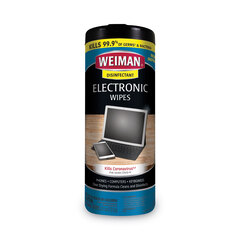 Weiman E-tronic Wipes, 1-Ply, 7 x 8, White, 30/Canister, 4 Canisters/Carton