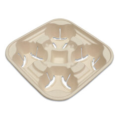 World Centric Fiber Cup Carriers, 8 oz to 22 oz Cups, Four Cups, Natural, 600/Carton