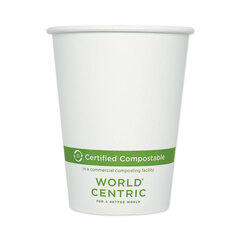World Centric Paper Hot Cups, 12 oz, White, 1,000/Carton
