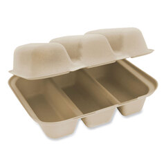 World Centric Fiber Hinged Containers, 8.8 x 8.2 x 2.9, Natural, Paper, 300/Carton
