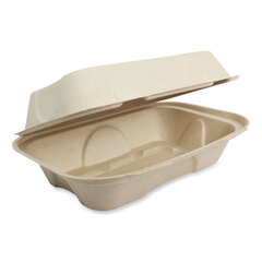 World Centric Fiber Hinged Containers, Hoagie Box, 9.2 x 6.4 x 3.1, Natural, Paper, 500/Carton