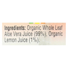 Lakewood Organic Aloe Juice - Whole Leaf - Fresh Pressed - with Lemon - 12.5 oz. HGR 01102615