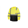 Pyramex Safety Products T-Shirt - Hi-Vis Lime Long Sleeve T-Shirt - Size Large - Hi-Vis Lime Lightweight Polyester Moisture Wicking T-Shirt With Black Bottom PYR RLTS3110BL
