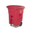 Toter 96 Gal. Red Hazardous Waste Trash Can with Wheels and Lid Lock (2 Caster Wheels 2 Stationary Wheels) TOT RMC96-00RED